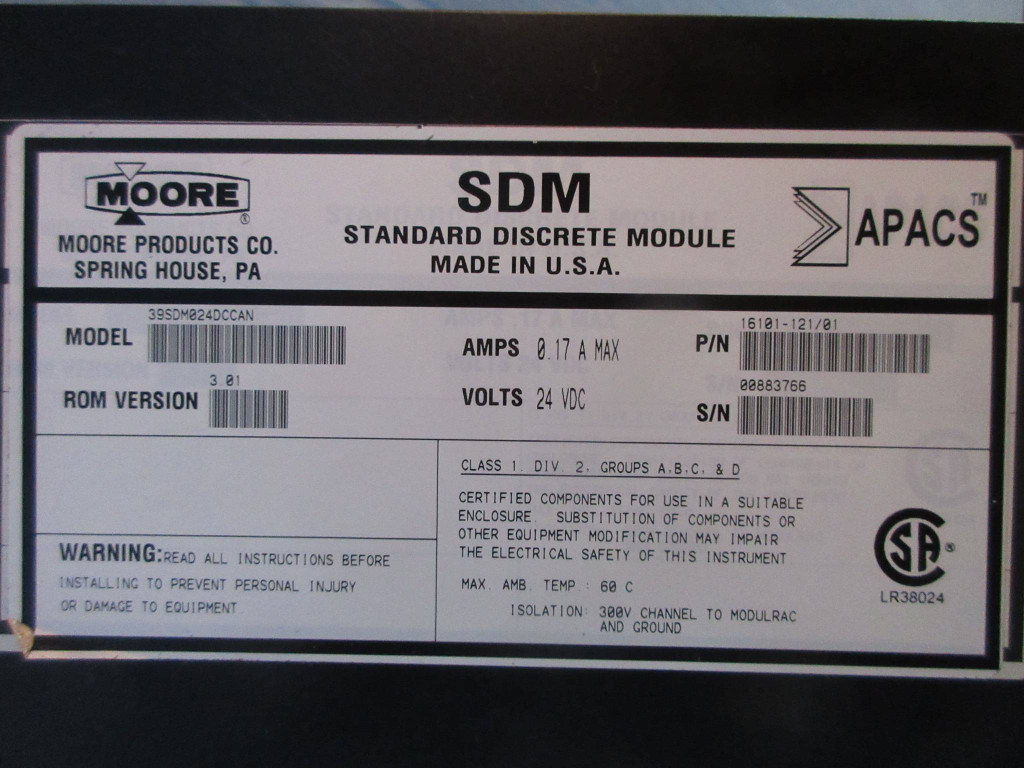 Moore 39SDM024DCCAN 16101-121/01 APACS SDM Standard Discrete Module Siemens 3.01 (TK3588-1)