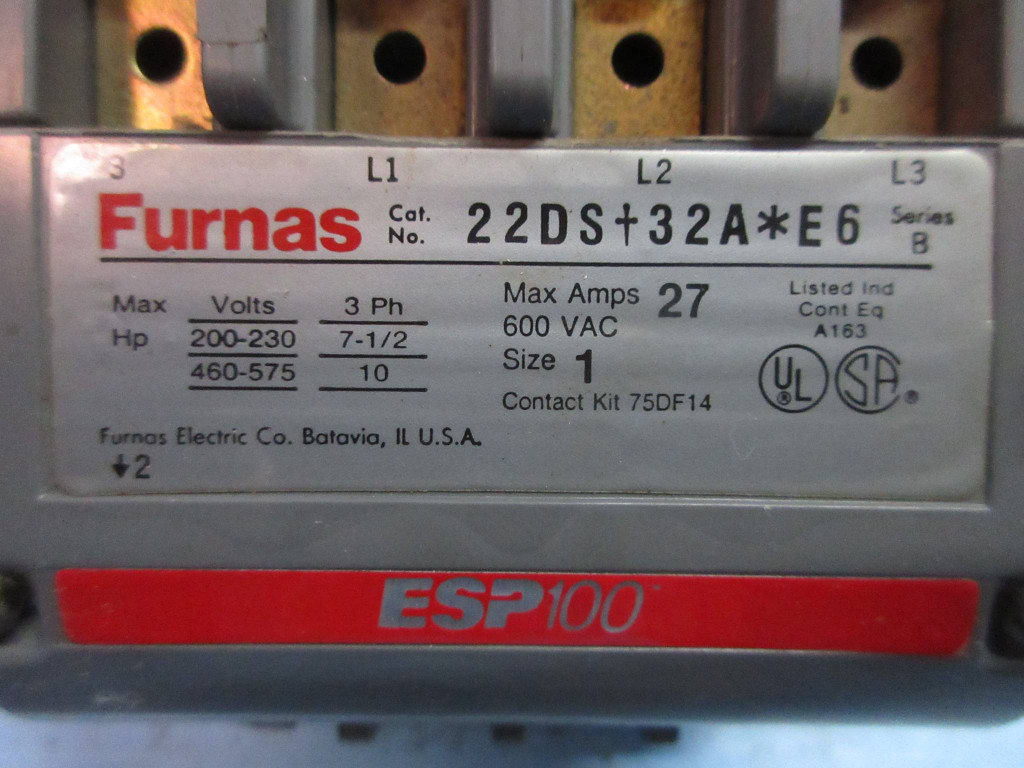 Furnas 22DS32A*E6 Size 1 Motor Contactor 120V Coil 27 Amp 600V 10 HP Sz1 (TK3676-1)