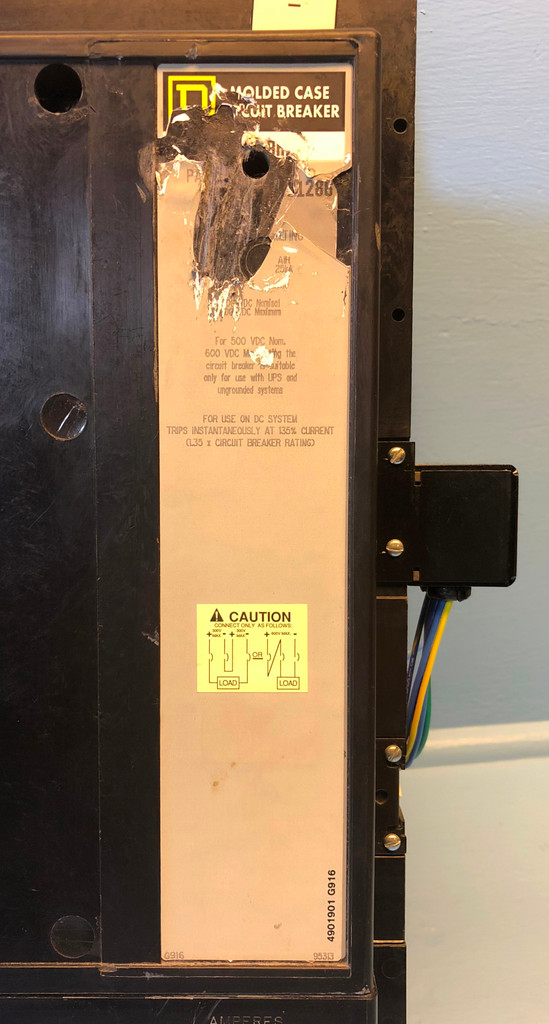 Square D PAF361600DC1286 1600A DC Circuit Breaker w/ Aux 500V 1600 Amp bad label (EM2958-1)