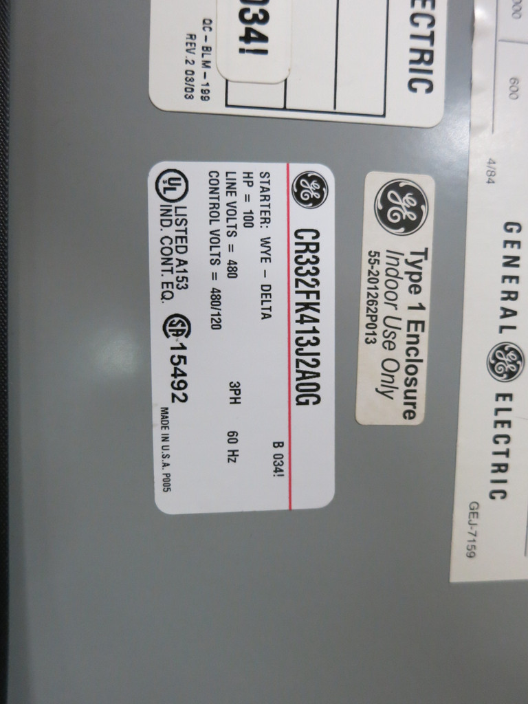 GE Size 4 200 Amp Wye-Delta Starter Fusible Combo Box 300-Line CR332FK 200A 480V (DW1000-1)