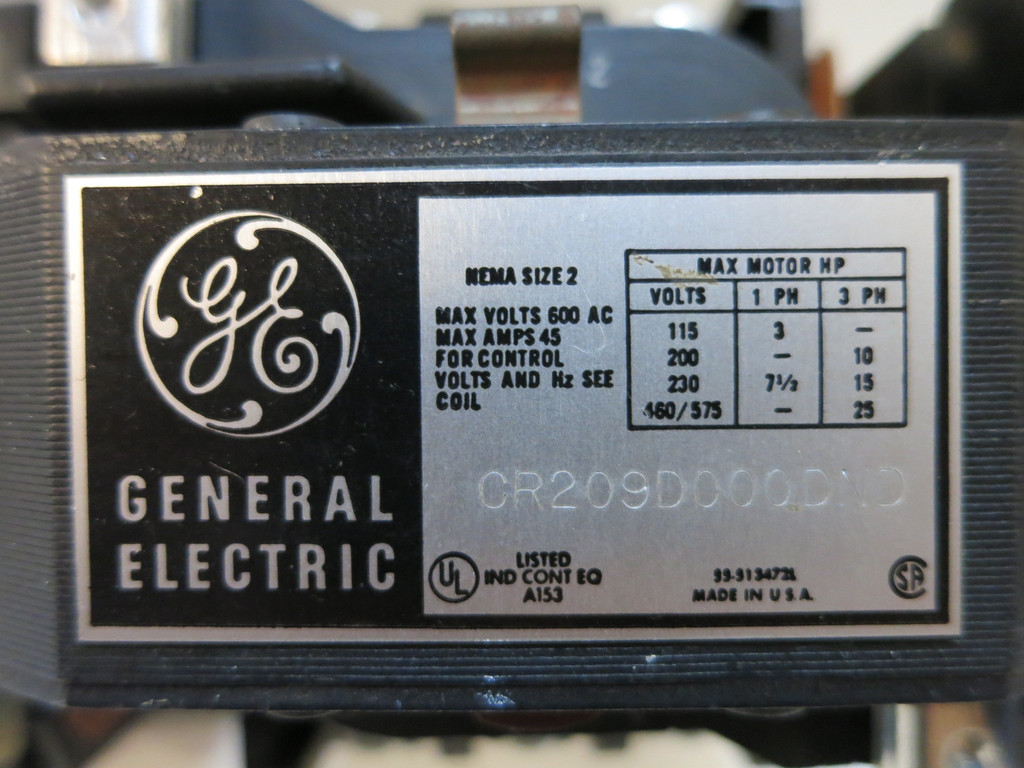 GE CR209D000DND Size 2 Reversing Contactor 45A 600V 120V Coil CR209D0 45 Amp Sz2 (DW1016-1)