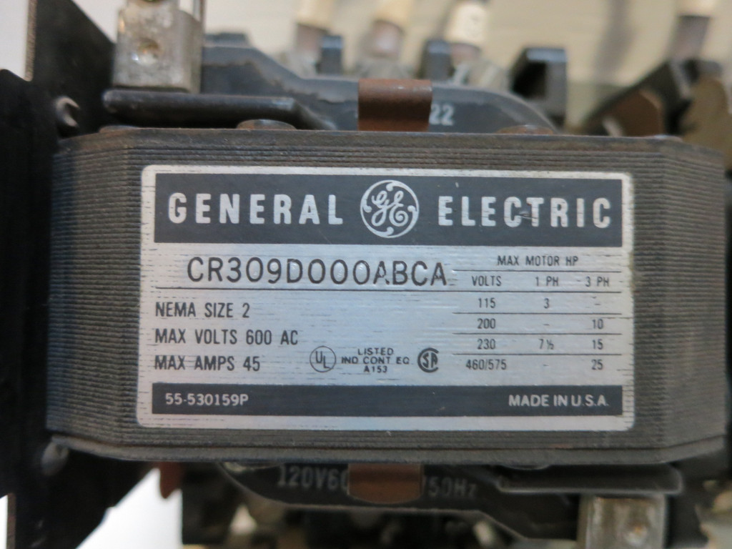 GE CR309D000ABCA Size 2 Reversing Starter 45A 600V 120V Coil 45 Amp Sz2 CR309D0 (DW1021-1)