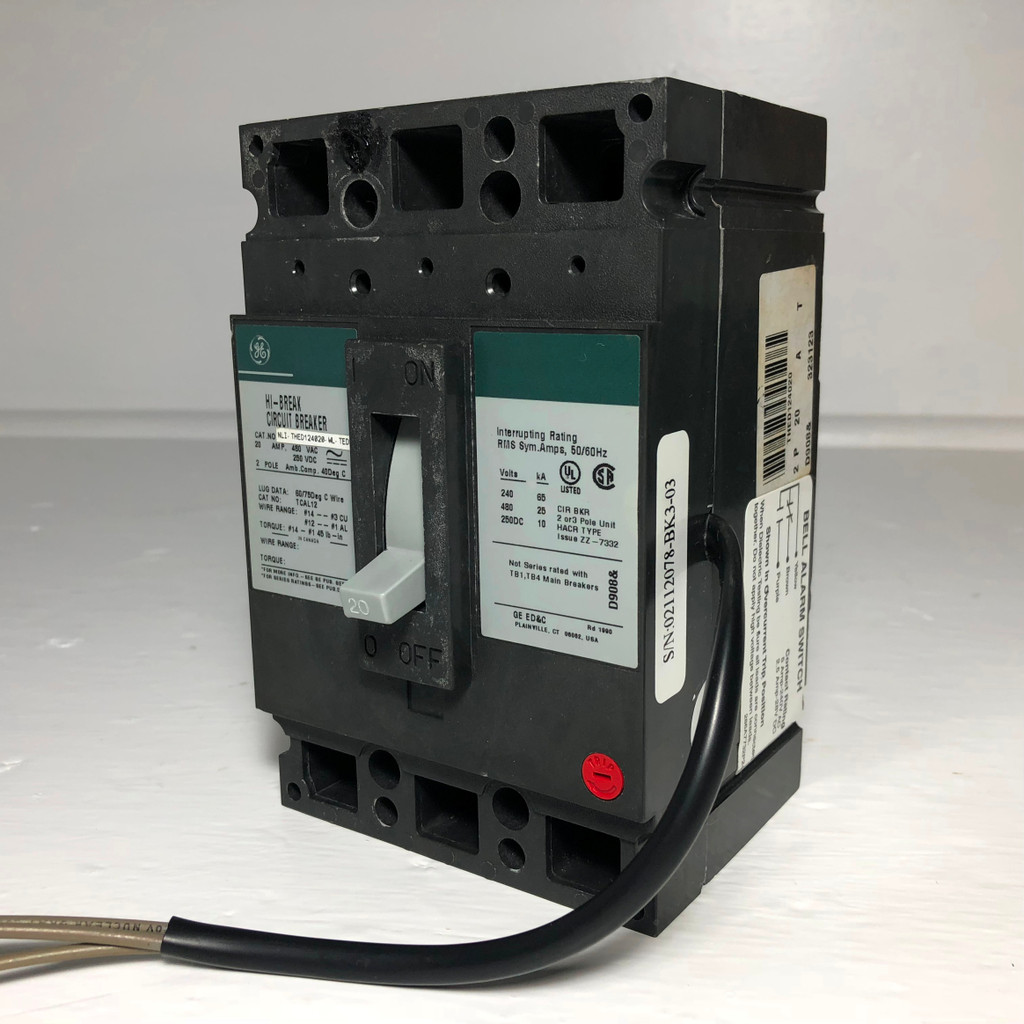 NEW GE THED124020WL 20A Circuit Breaker w Bell Alarm 20 Amp General Electric NIB (EM3098-2)