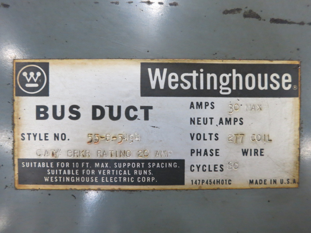 Westinghouse 20A Breaker/30A Contactor Bus Plug 55-E-5494 20 Amp 30 277V BP-FB (DW1083-2)