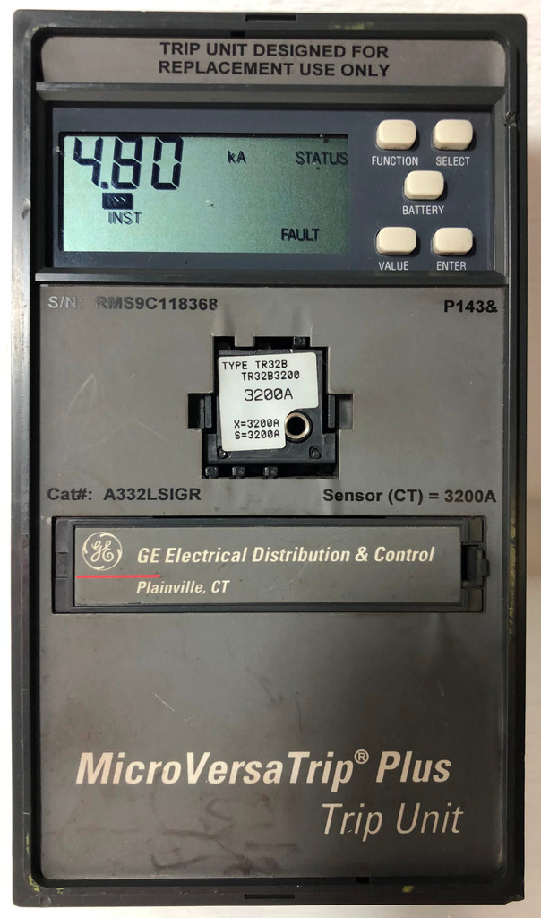 GE A332LSIGR MicroVersaTrip Plus Trip Unit w/ 3200 Amp Plug TR32B3200 TR32B LSIG (EM3136-1)