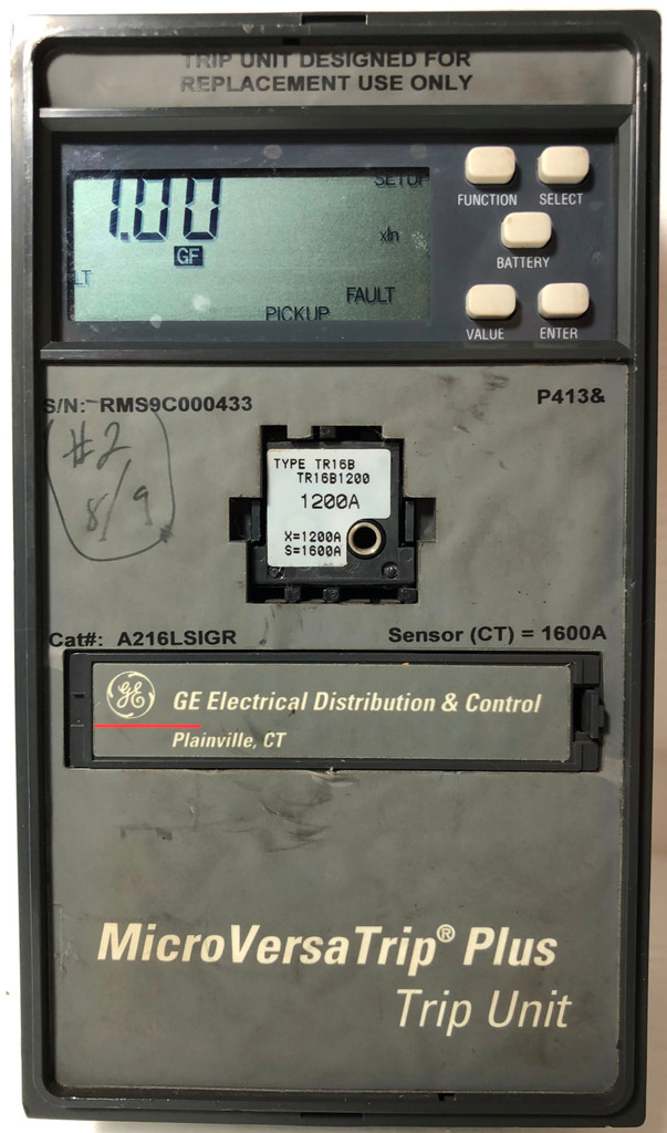 GE A216LSIGR 1600A MicroVersaTrip Plus Trip Unit w/ 1200 Amp Plug TR16B1200 LSIG (EM3140-1)