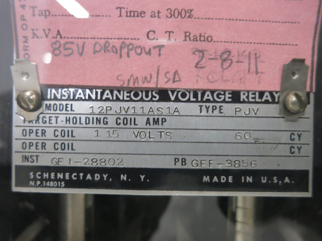 GE 12PJV11AS1A Instantaneous Voltage Relay Type PJV General Electric PJV11AS1A (DW1106-3)