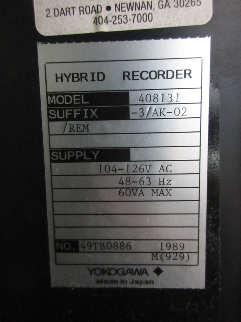 Yokogawa 408131-3/AK-02 Hybrid Chart Recorder 104-126V 48-63Hz (TK4511-1)
