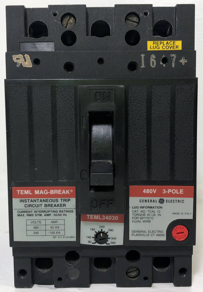 GE TEML34030 30A Mag-Break Circuit Breaker 480 VAC 3P 30 Amp General Electric (EM3229-2)