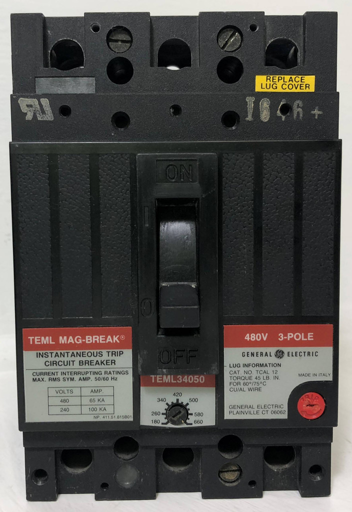 GE TEML34050 50A Mag-Break Circuit Breaker 480 VAC 3P 50 Amp General Electric (EM3230-1)