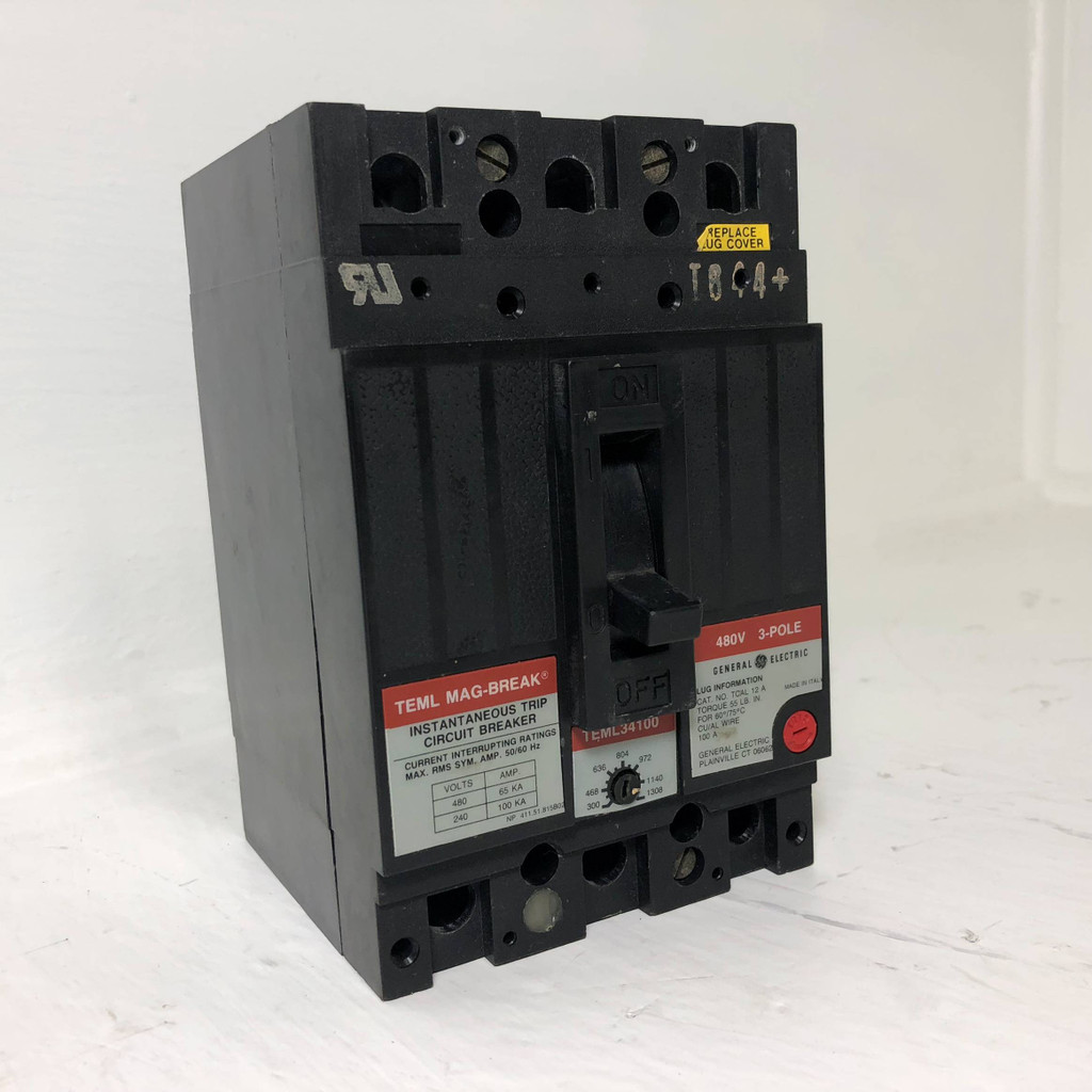 GE TEML34100 100A Mag-Break Circuit Breaker 480 VAC 3P 100 Amp General Electric (EM3231-2)