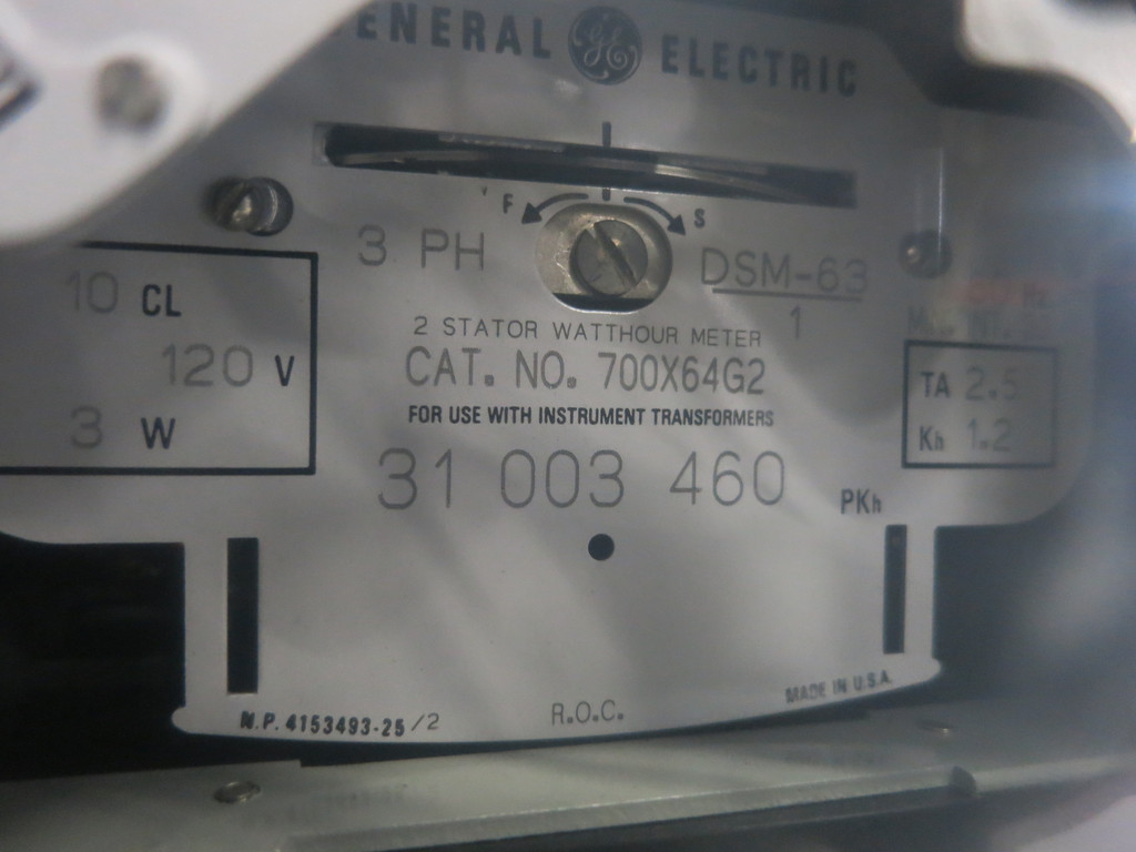 GE 700X64G2 2 Stator Watthour Meter DSM-63 Relay 3PH Watt Hour General Electric (DW1273-4)