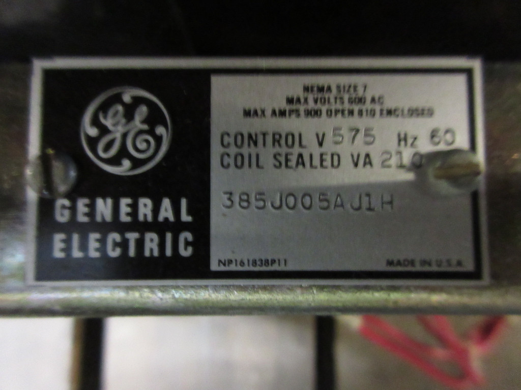 GE General Electric 385J005AJ1H Sz 7 AC Contactor 900 Amp 600 Control Volts 900A (TK4522-1)