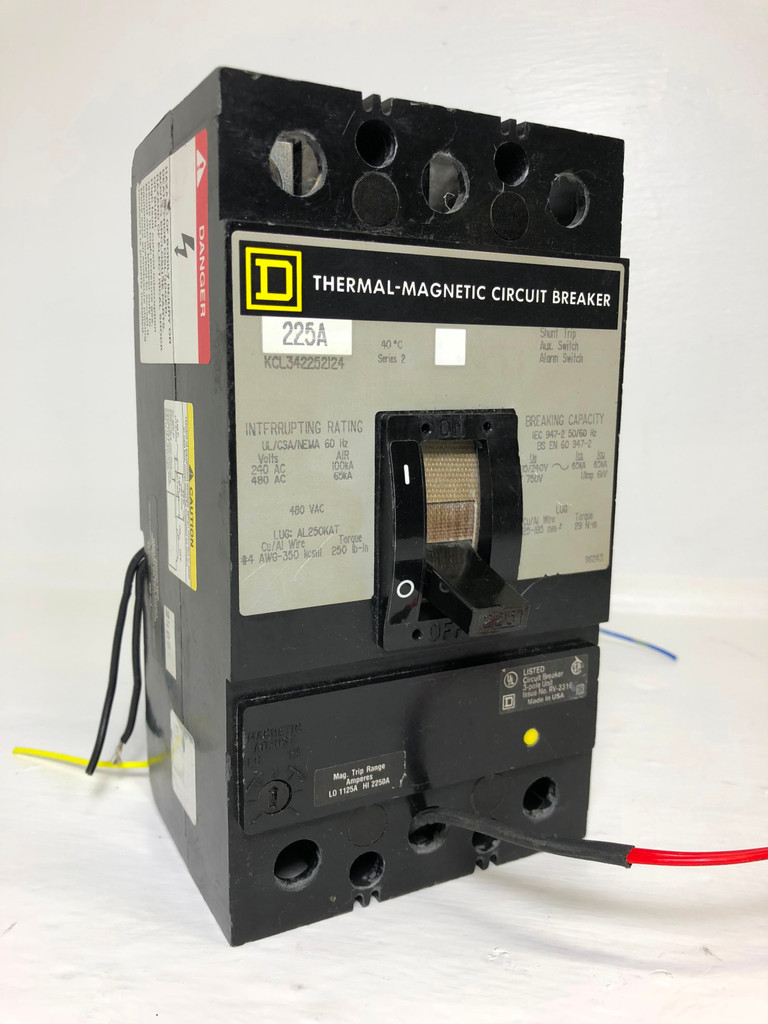 Square D KCL342252124 225A Circuit Breaker w Shunt & Aux & Alarm 480 VAC 225 Amp (EM3248-1)