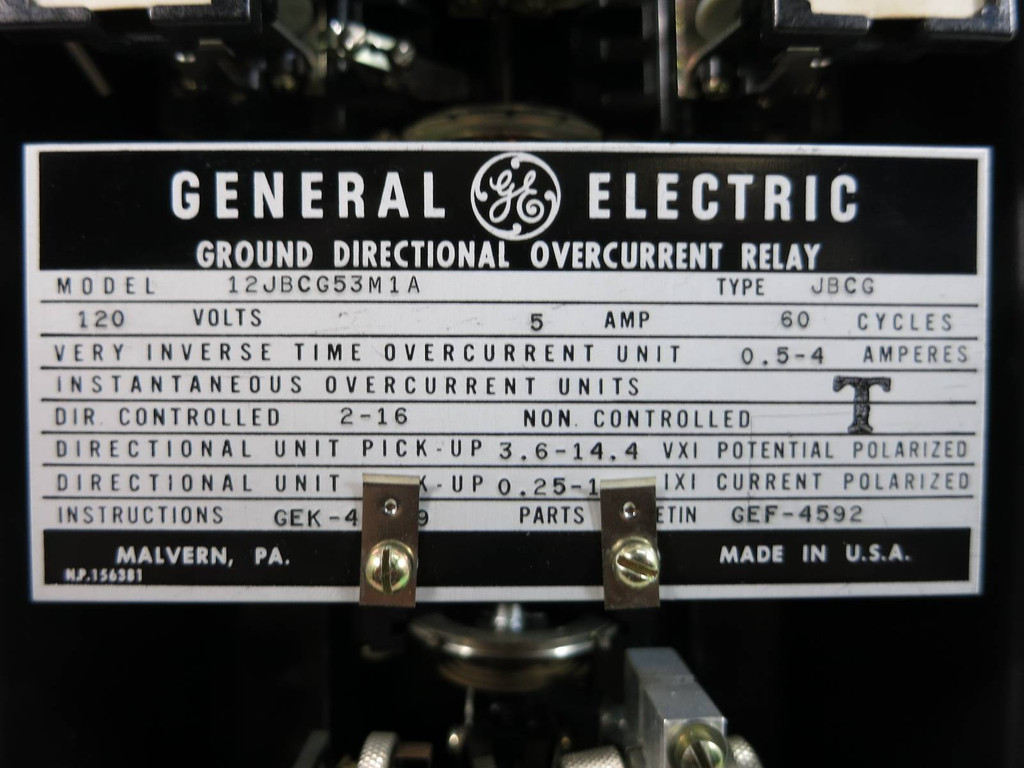 General Electric 12JBCG53M1A Ground Directional Overcurrent Relay GE 120V JBCG (TK4569-5)