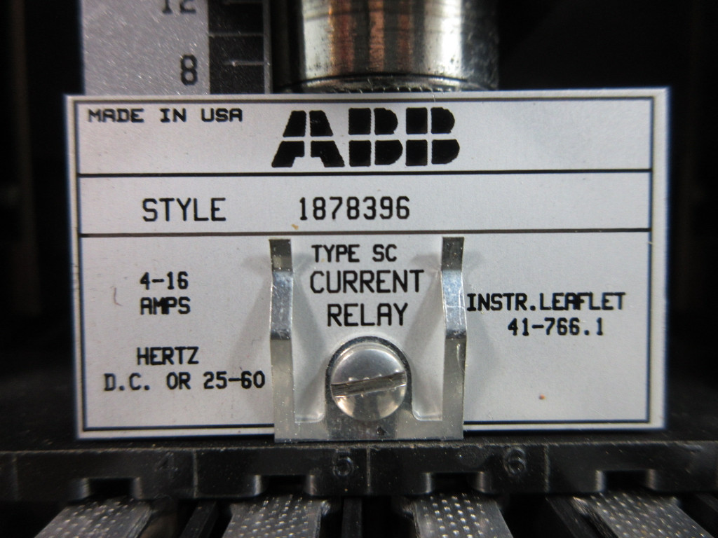 ABB Westinghouse Type SC Current Relay Style 1878396 4-16 Amps DC 25-60Hz flaw (TK4607-1)