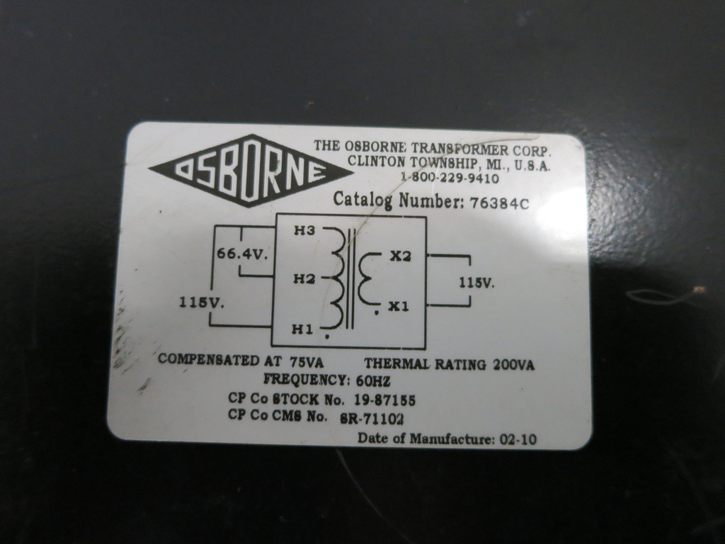 Osborne 76384C 200 VA 66.4/115 - 115V 1PH Control Transformer 200VA 66.4V .2kva (DW1341-6)