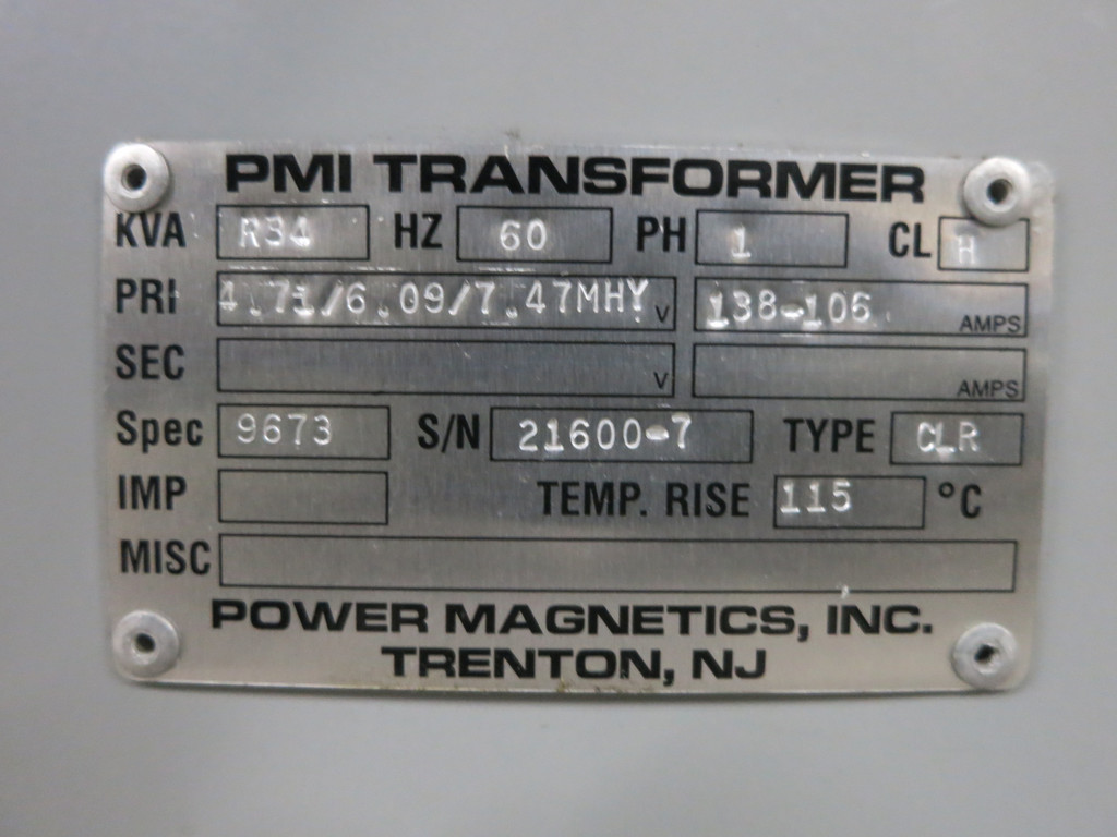 PMI R34 kVA 4.71/6.09/7.47 MHY V 1PH CLR Current Limiting Reactor Transformer 34 (DW1351-9)