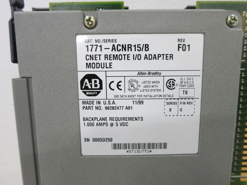 Allen Bradley 1771-ACNR15 Ser B Rev F01 CNET Remote I/O Adapter Module F/W G PLC (DW1428-1)