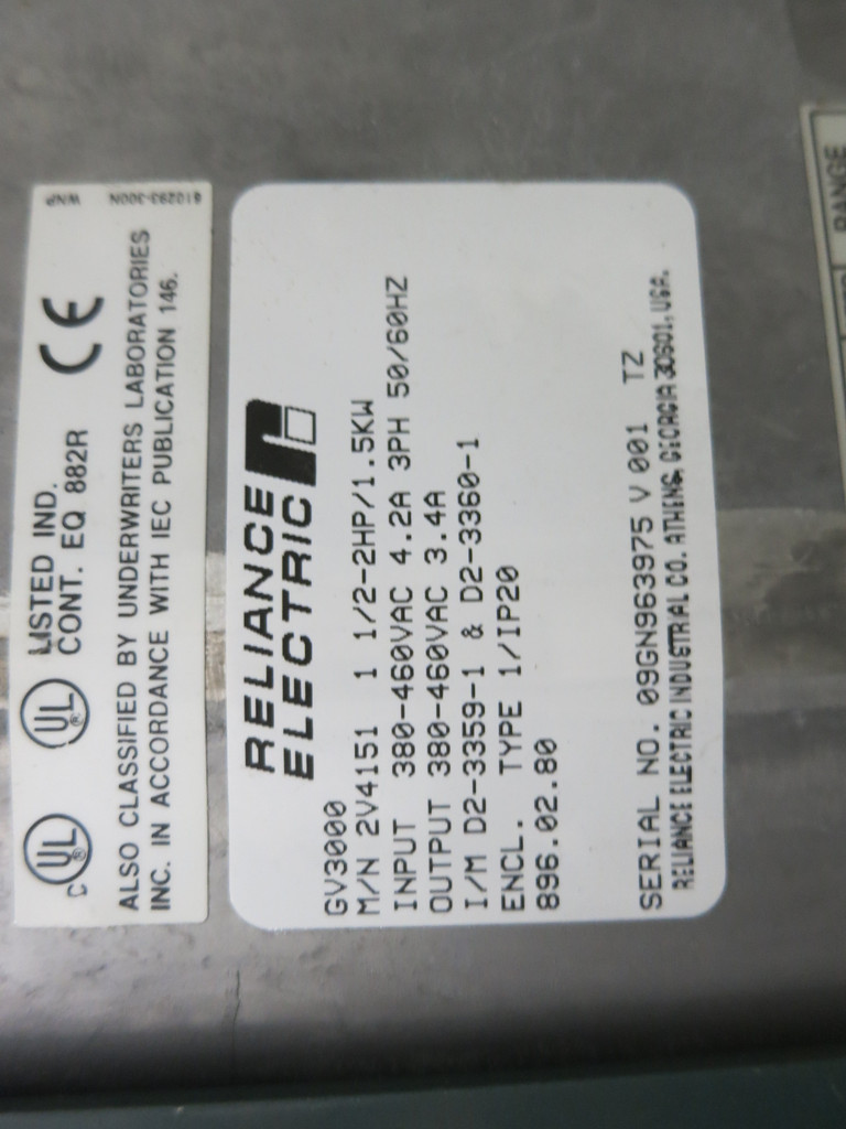 Reliance Electric 2V4151 2 HP GV3000 AC VS Drive RE 1.5/2HP 460V GV-3000 1.5KW (DW1453-1)