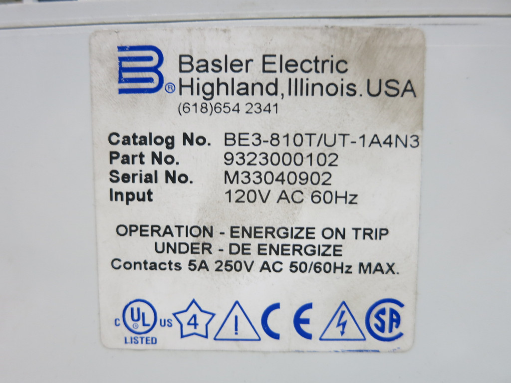 Basler Electric BE3-810T/UT-1A4N3 Over / Under Frequency Relay 9323000102 120Vac (TK4872-1)