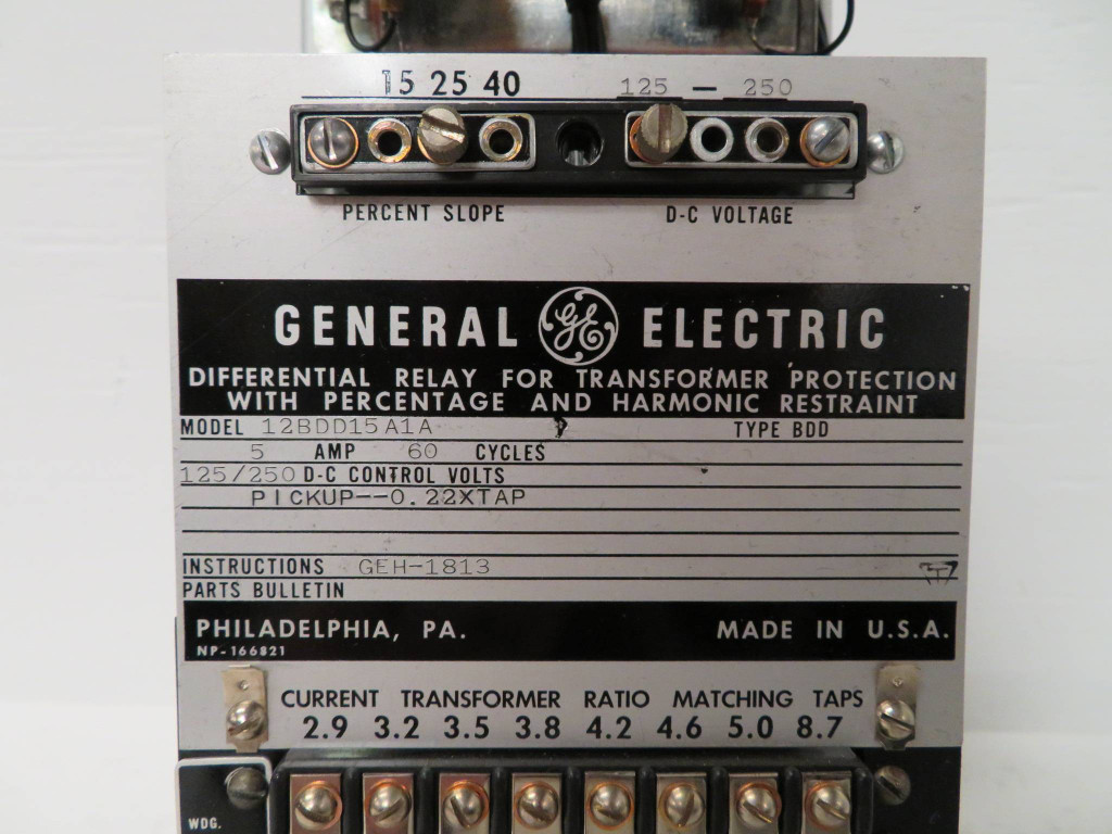GE 12BDD15A15A Differential Relay Transformer Protection Harmonic Restraint BDD (NP2325-4)