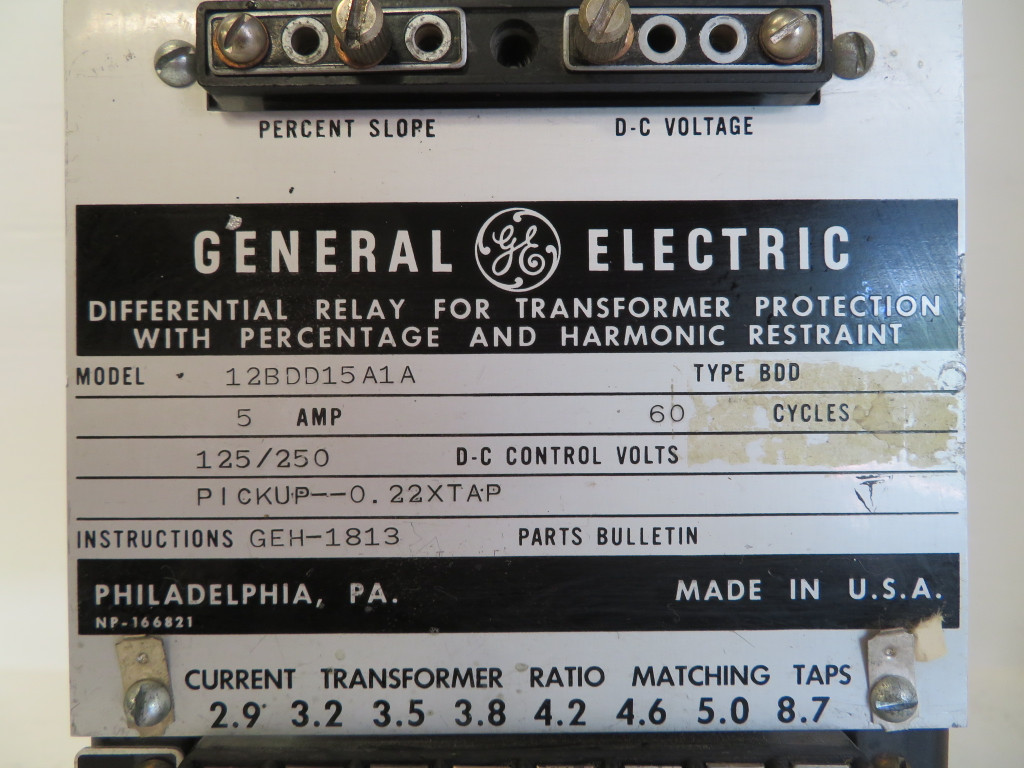 GE 12BDD15A1A Differential Relay Transformer Protection Harmonic Restraint BDD (NP2366-4)