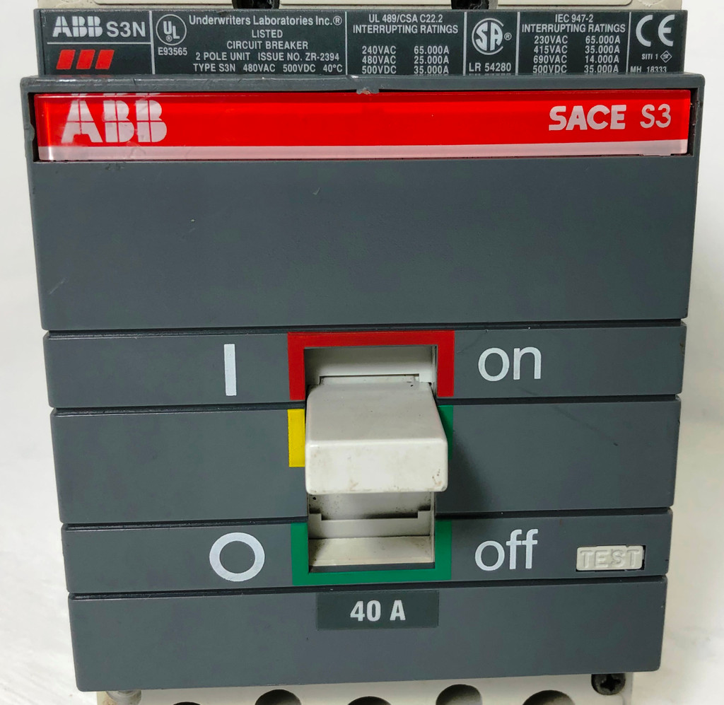 ABB Type S3N SACE S3 40A 2 Pole Circuit Breaker 25kA @ 480 VAC 2P 40 Amp (EM3557-4)