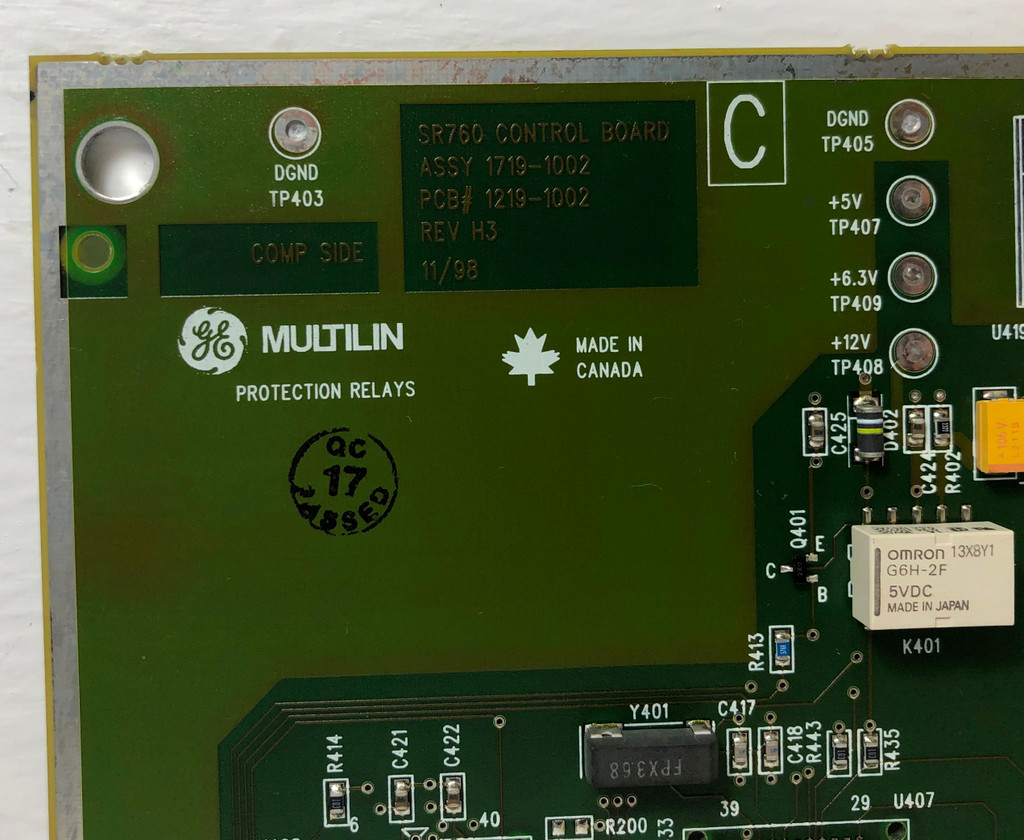 GE Multilin 1219-1002 SR760 Control Board Protection Relay Rev. H3 1719-1002 (EM3604-1)