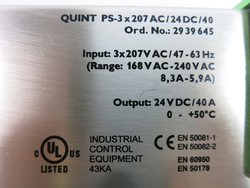 Phoenix Contact QUINT-PS-3x207AC / 24DC / 40 Power Supply Quint-40 78-107-4300 (TK5122-1)