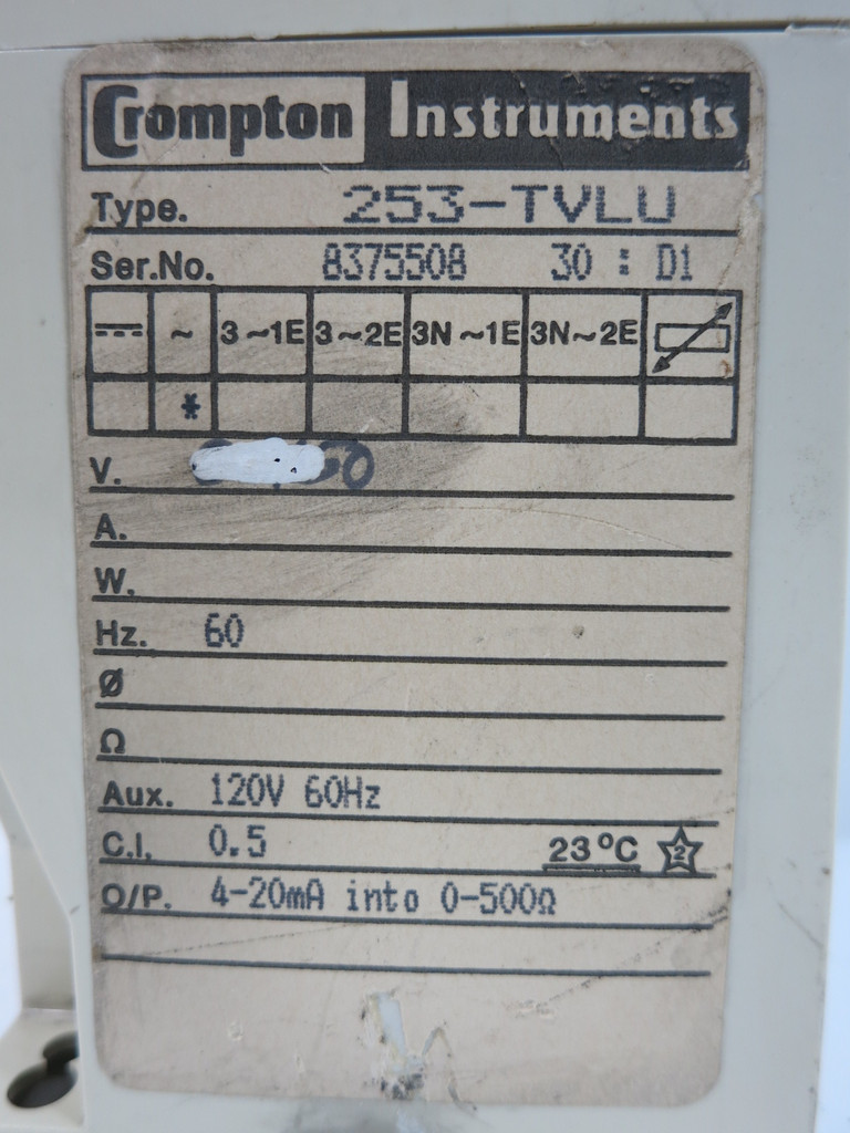 Crompton Instruments 253-TVLU AC Transducer Relay 253-TVLU-PZHGC6DG (TK5197-6)