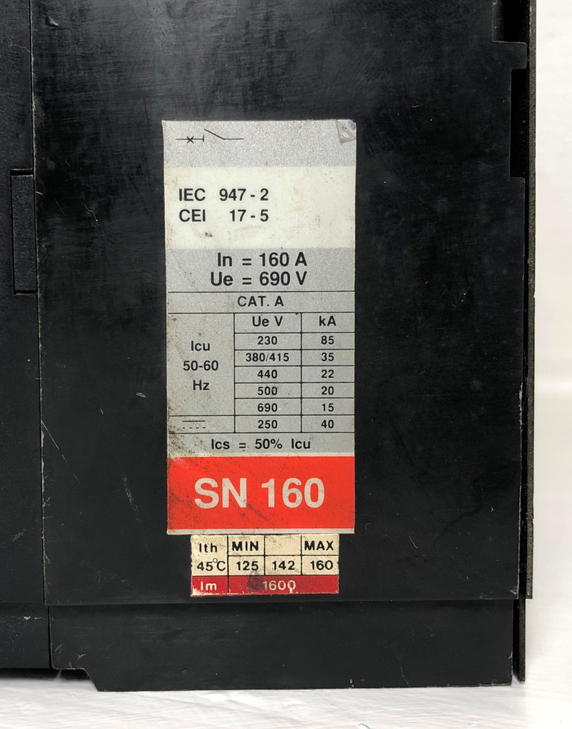 ABB SACE SN 160 Circuit Breaker w/ Shunt 690V 3 Pole 160 Amp SN160 (EM3723-2)