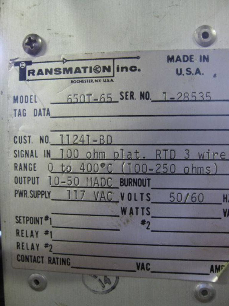 Transmation 650T-65 R/I Transmitter Moore E/P transducer 77-16 Flow Control (EBI4865-1)