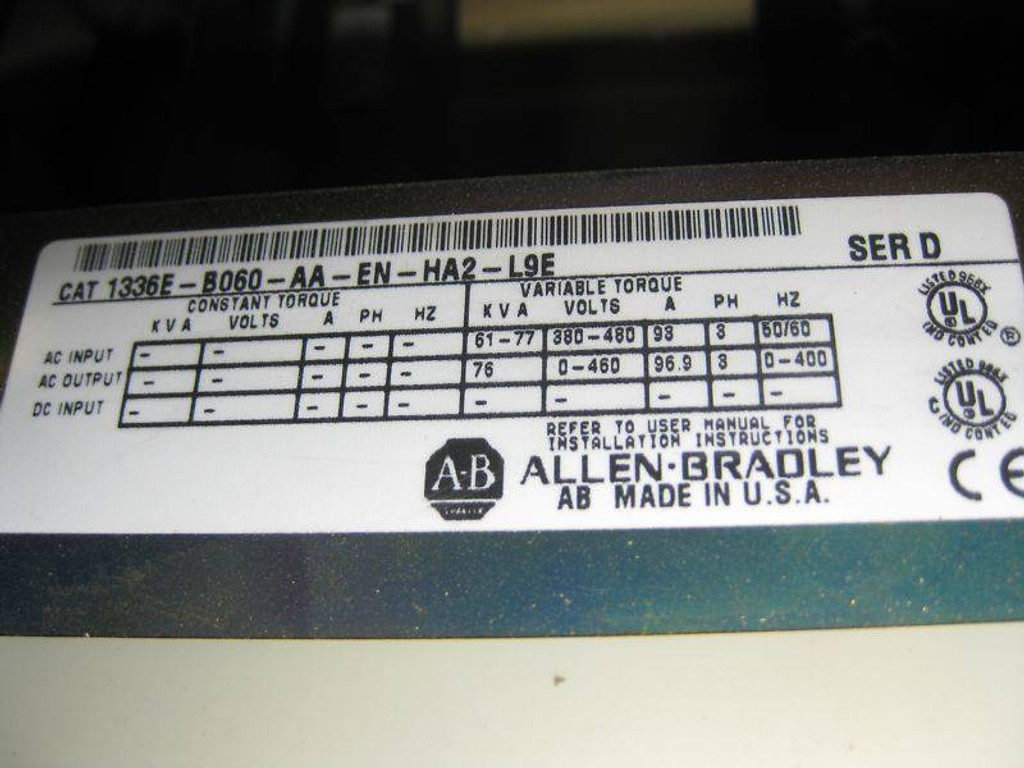 Allen Bradley 1336E-B060-AA-EN-HA2-L6 AC VS Drive 60 HP 480V AB Impact 1336EB060 (EBI0169-1)