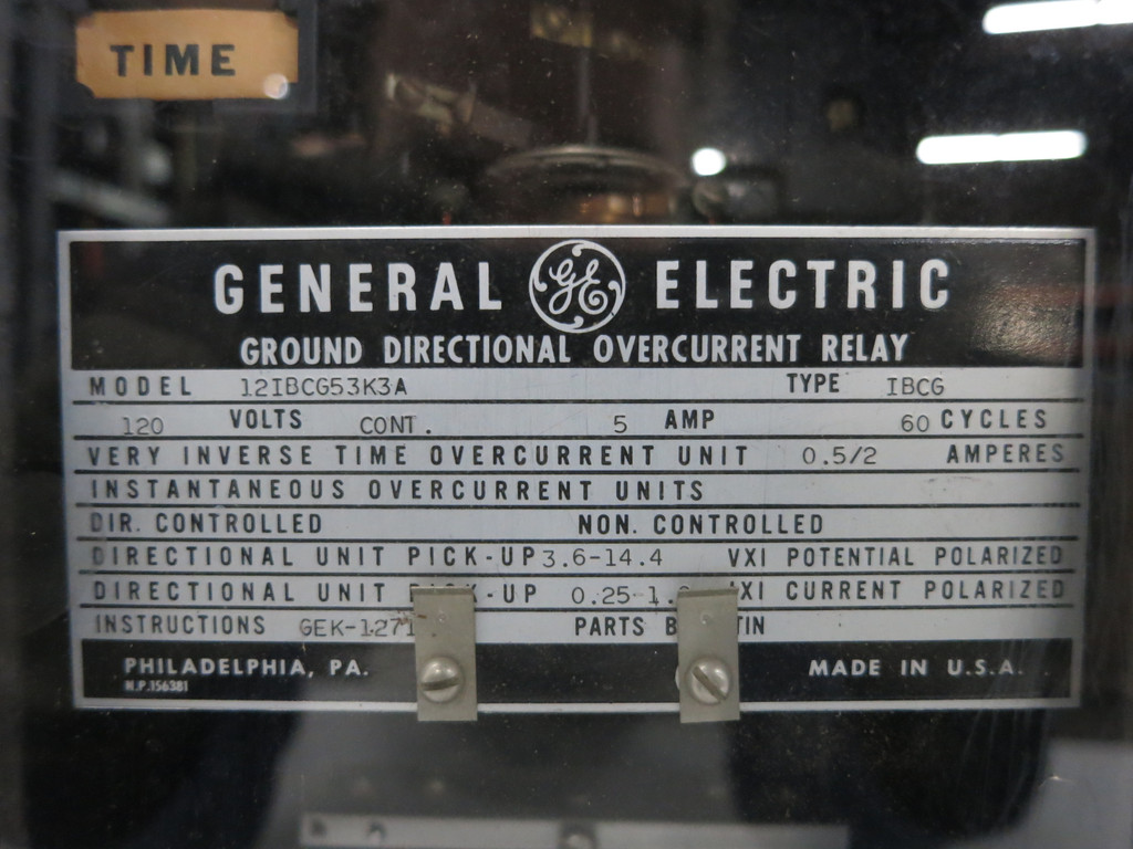 GE 12IBCG53K3A Ground Directional Overcurrent Relay IBCG 120V General Electric (DW1764-6)