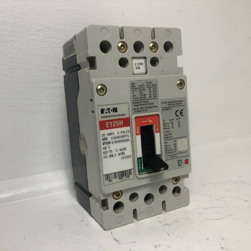 Eaton EGH3030FFG 30A Circuit Breaker E125H 480/600V 3 Pole Cutler-Hammer 30 Amp (EM3841-37)