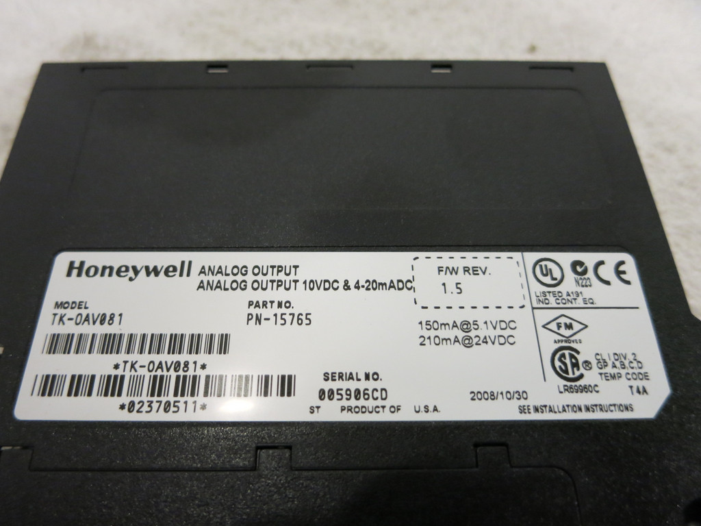 Honeywell TK-OAV081 Analog Output PN-15765 FW Rev: 1.5 PLC (GA0162-2)