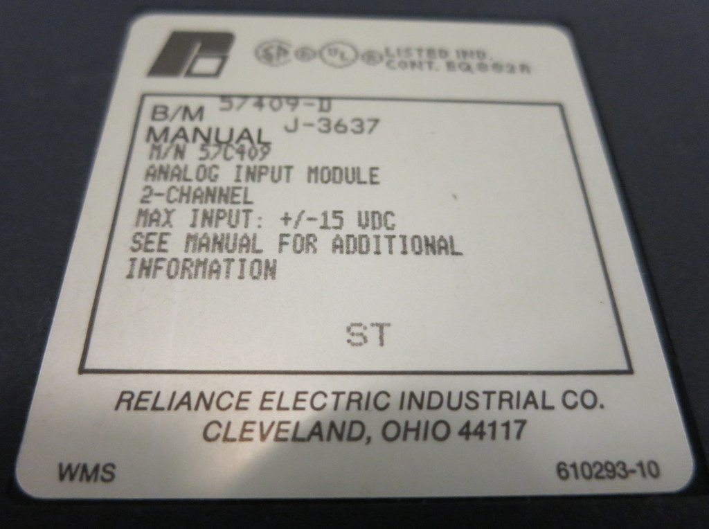 Reliance Electric 57409-D Analog Input Module 2-Channel PLC A/D 57C409 (GA0178-1)