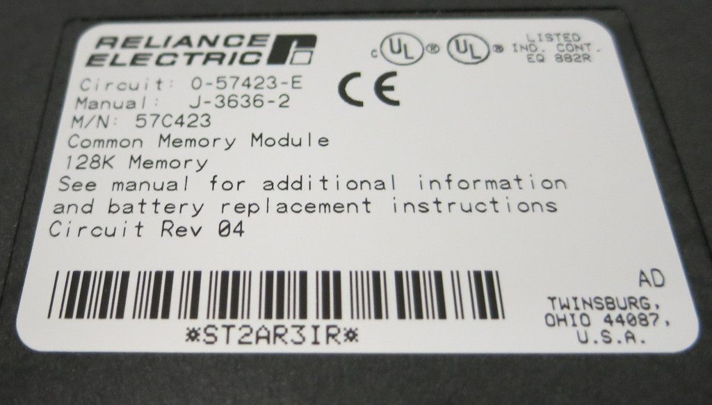 Reliance Electric 57C423 Common Memory Module 128k R04 AutoMax 0-57423-E J-3636-2 (GA0182-1)