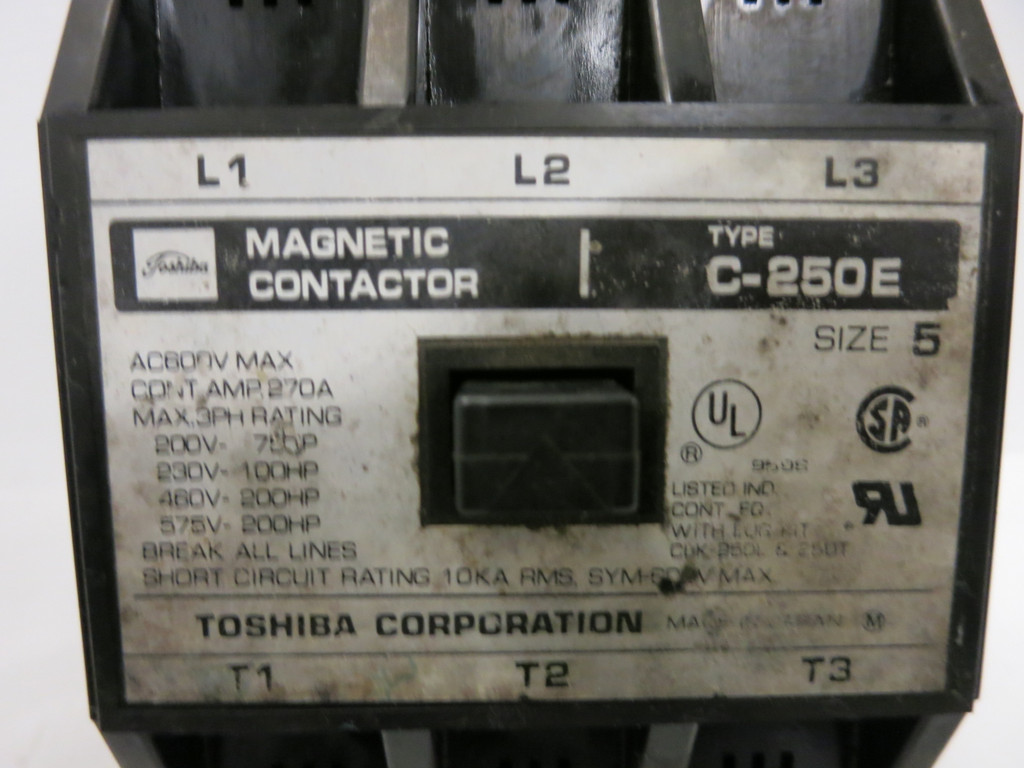 Toshiba C-250E Size 5 Magnetic Contactor 270 Amp 120V Coil 600 Vac 200 HP Sz5 (GA0190-1)