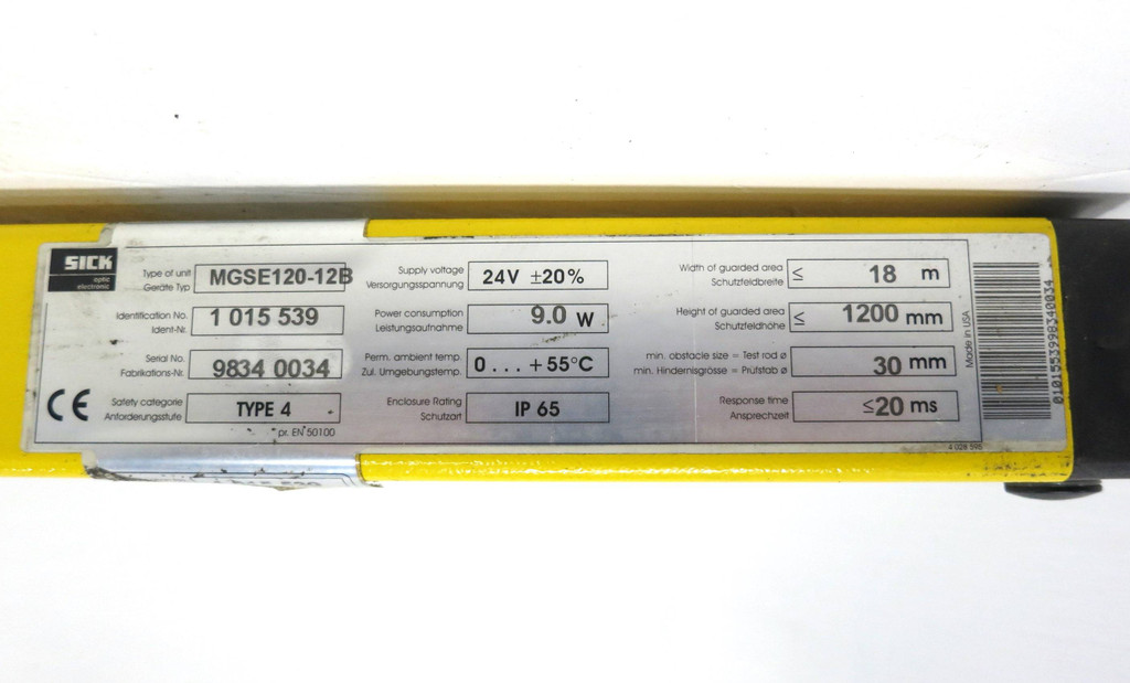 SICK MGSE120-12B Safety Light Curtain Receiver 30-MGS MGSE Presence Sensing (DW2269-1)