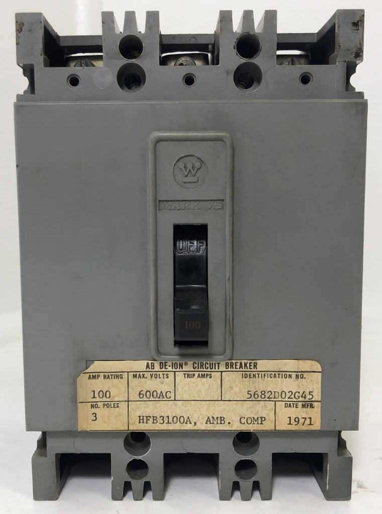 CH Westinghouse HFB3100A 100A Mark 75 Circuit Breaker 480/600V 3 Pole 100 Amp (EM3991-2)