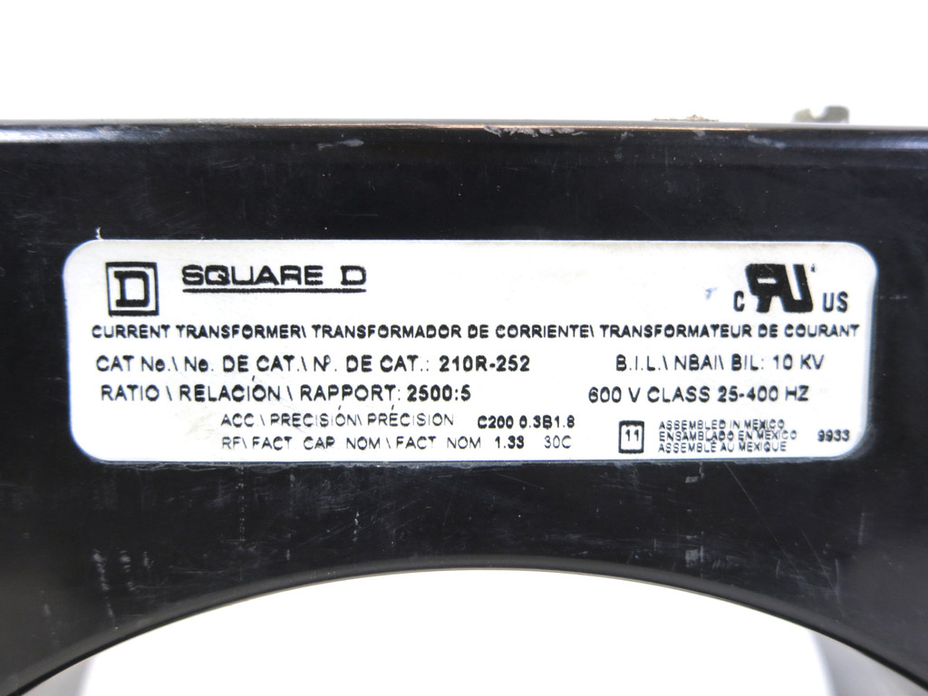 Square D 210R-252 Current Transformer Ratio 2500:5 Toroidal 210R252 2500:5A CT (DW2305-2)