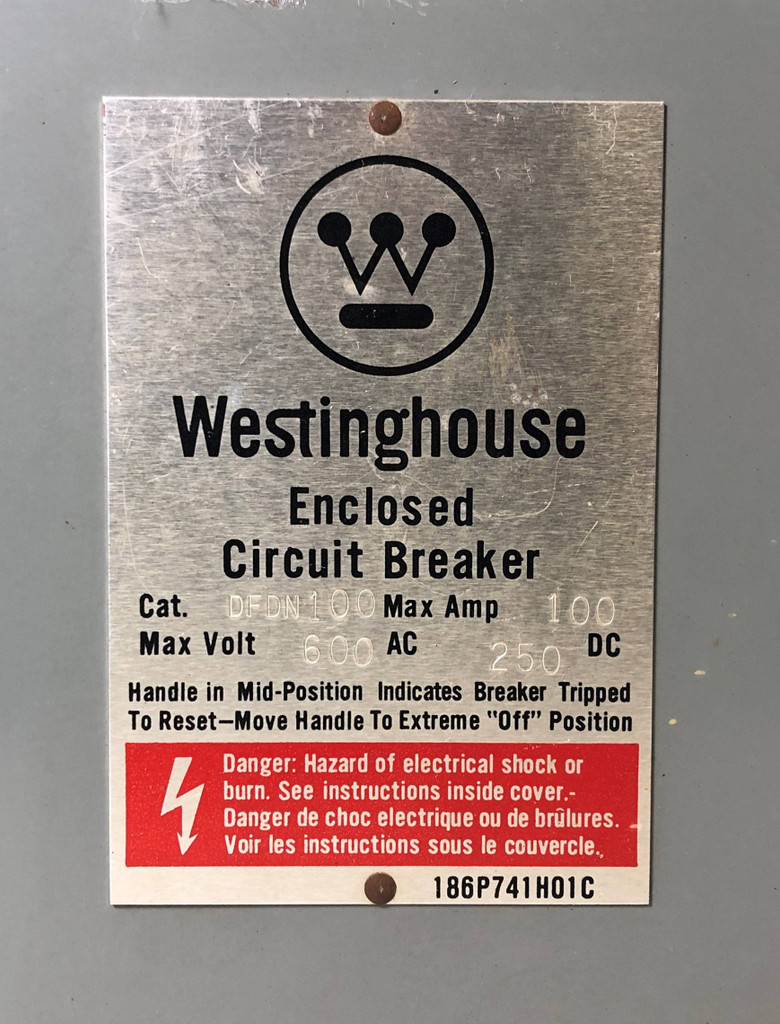 CH Westinghouse DFDN100 100A Type 12K Enclosure 100 Amp Breaker EHD3100 480/600V (EM3998-1)