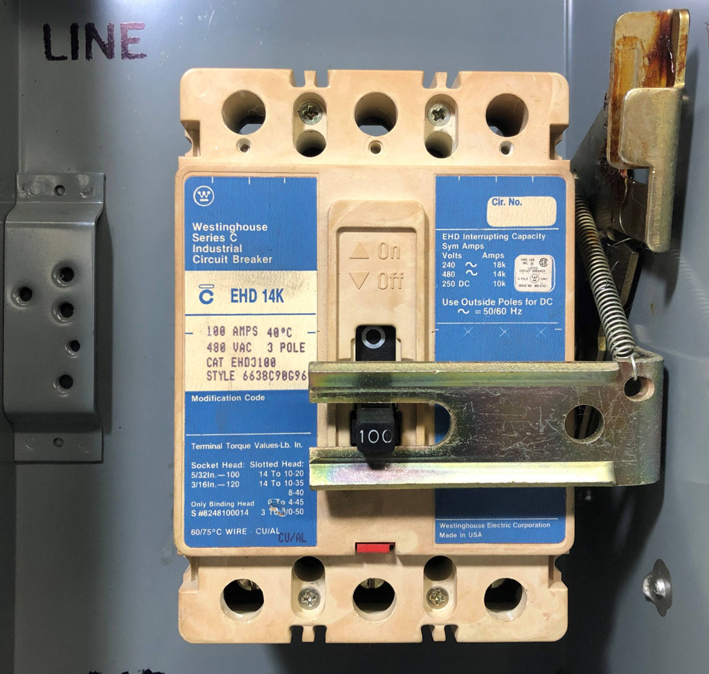 CH Westinghouse DFDN100 100A Type 12K Enclosure 100 Amp Breaker EHD3100 480/600V (EM3998-1)