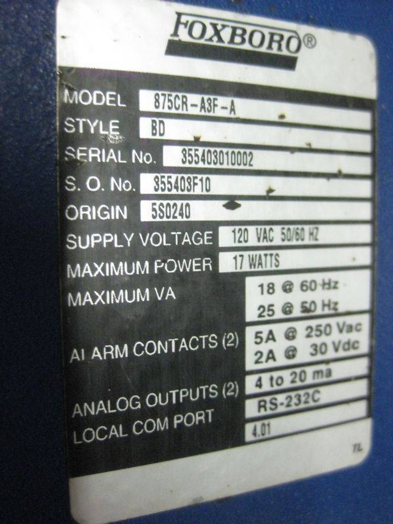 Foxboro 875CR-A3F-A Electrochemical Intelligent Analyzer 875CRA3FA Transmitter (EBI1507-2)