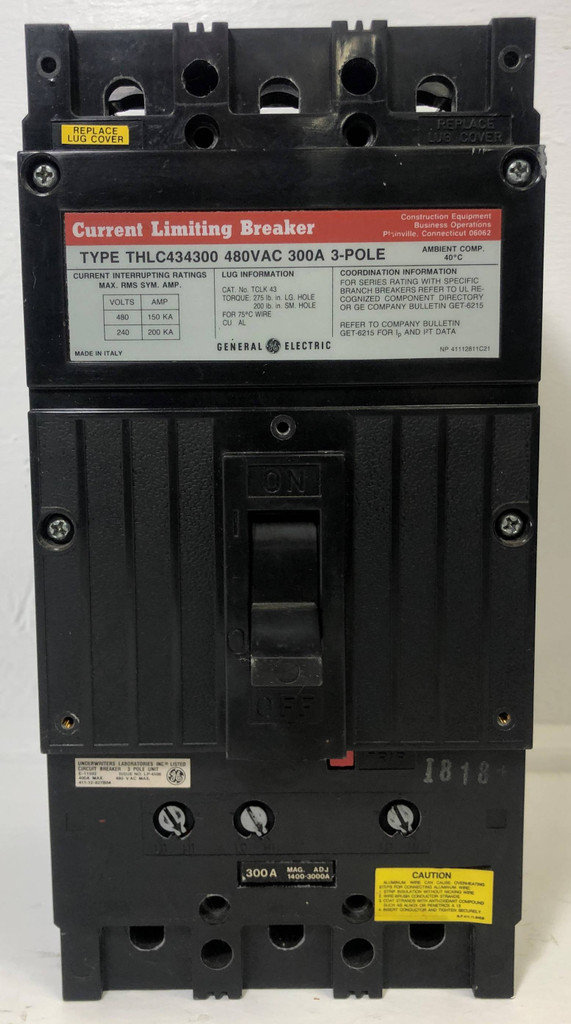GE THLC434300 300A Current Limiting Circuit Breaker 300 Amp 480 General Electric (EM4016-7)