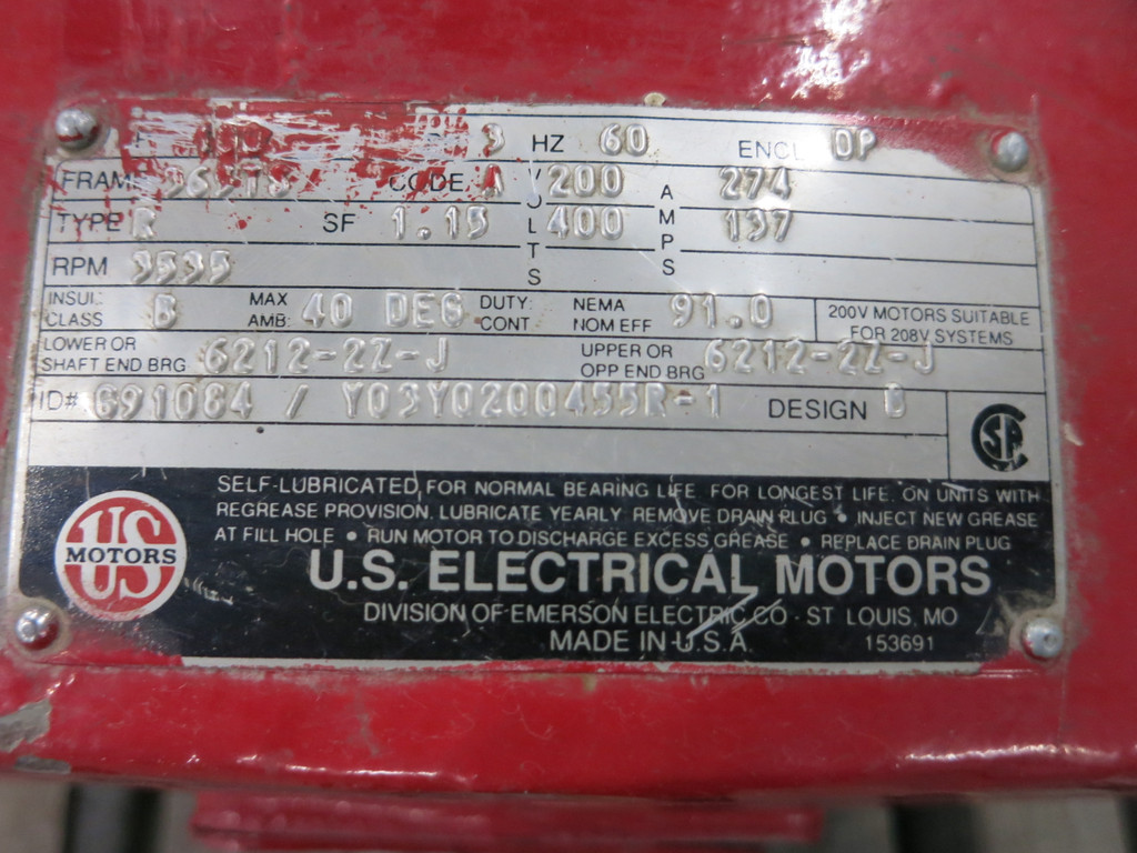 US Electrical Motors 100HP 3535RPM Frame 363TS Type R 3PH 400V AC 100 HP Emerson (GA0338-1)