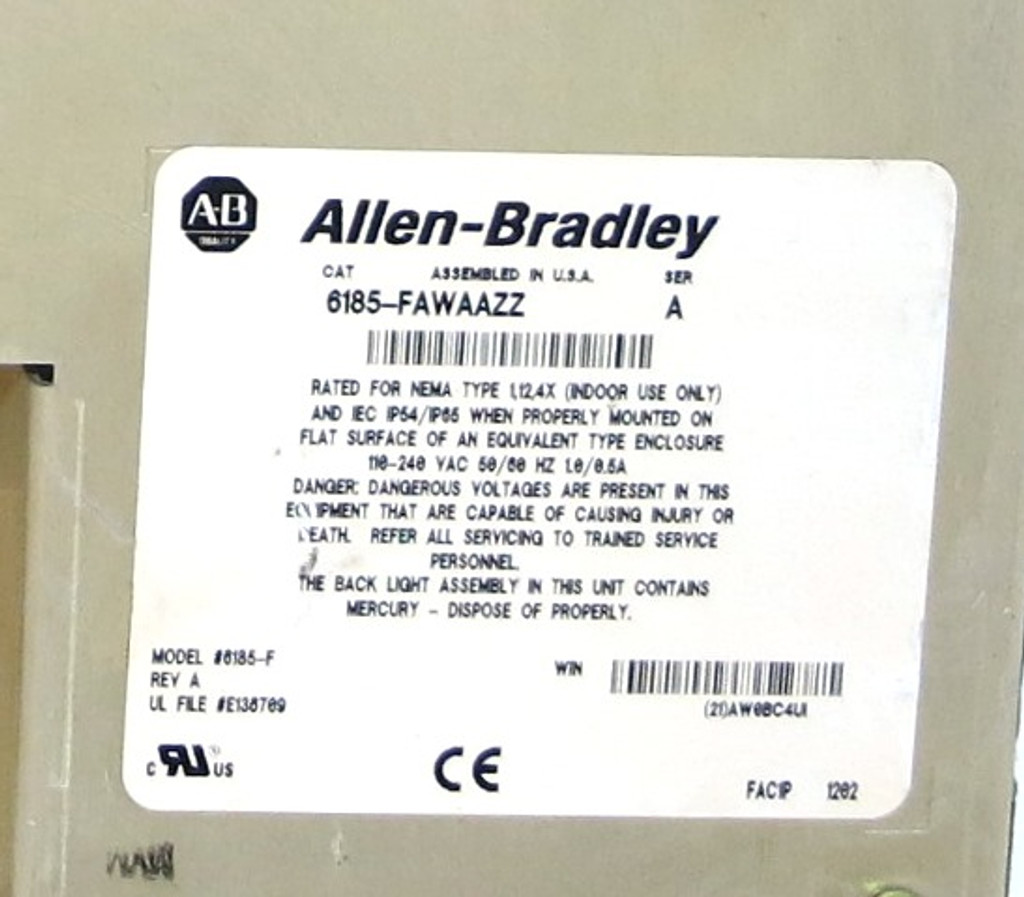 Allen Bradley 6185-FAWAAZZ Ser A Industrial Flat Panel Monitor PanelView 6185-F (DW2647-1)