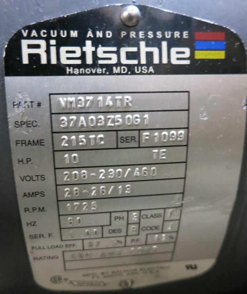 Rietschle Vacuum and Pressure Pump KTA 140-3(31) w 10HP Motor 1740RPM 215TC (GA0412-1)
